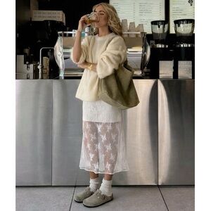 Abercrombie White Lace Sheer Midi Skirt XS Bridal Coquette